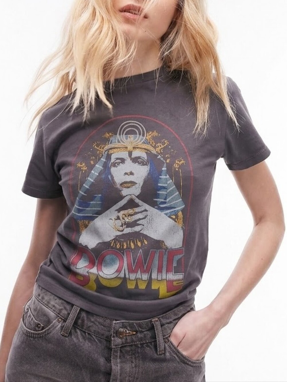 David Bowie Pharoah Graphic Tee in Charcoal Size Medium